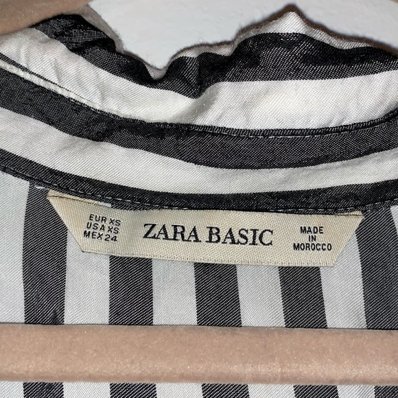 ZARA BLACK WHITE STRIPED BOW BELTED SHIRT DRESS - Picture 3 of 3